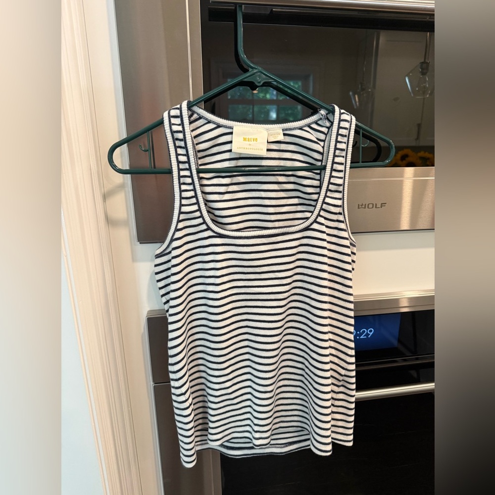 Maeve by Anthropologie Navy and White Striped Top